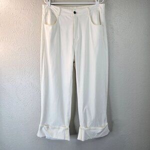 Halara Wide Leg Pants High Waisted White Rolled Hem Casual Relaxed Fit Size XL